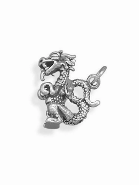 Brunch Date Sophisticated Finish Small Dragon Charm Sterling Silver, Made in the USA