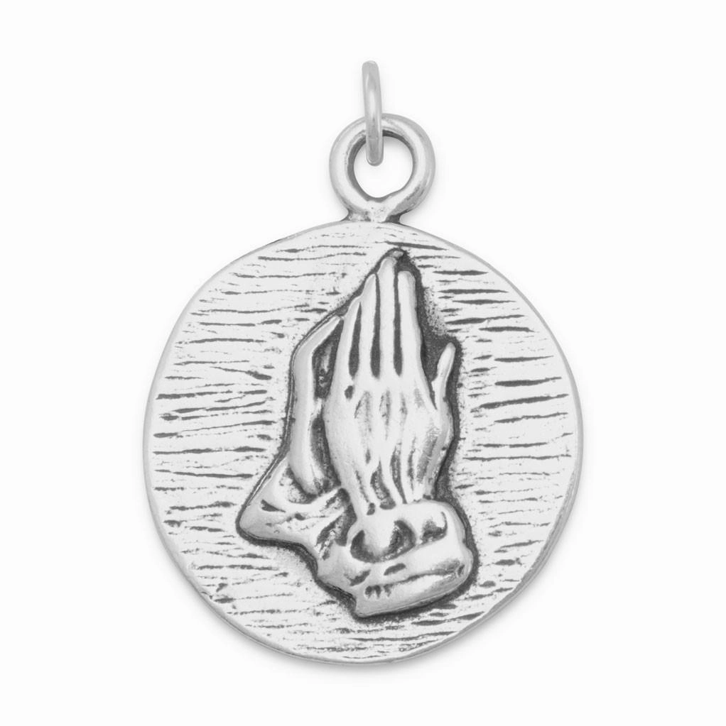 Glamorous Glow Praying Hands and Serenity Prayer Reversible Pendant Charm Sterling Silver