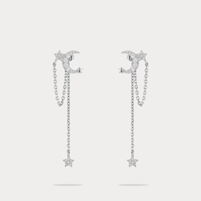 Minimal Touch Daytime Sparkle Moon and Star Drop Earrings