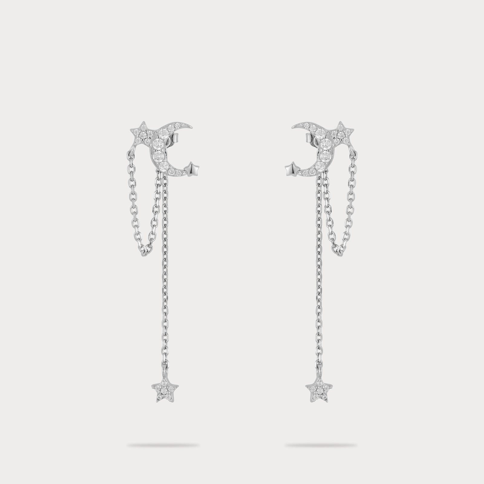 Minimal Touch Daytime Sparkle Moon and Star Drop Earrings