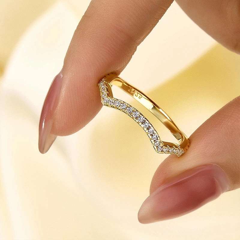 Handmade Jewelry Louily Unique Curved Design Half Eternity Wedding Band For Women