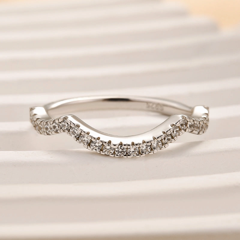Enchanted Sparkle Office Ready Louily Unique Curved Design Half Eternity Wedding Band For Women