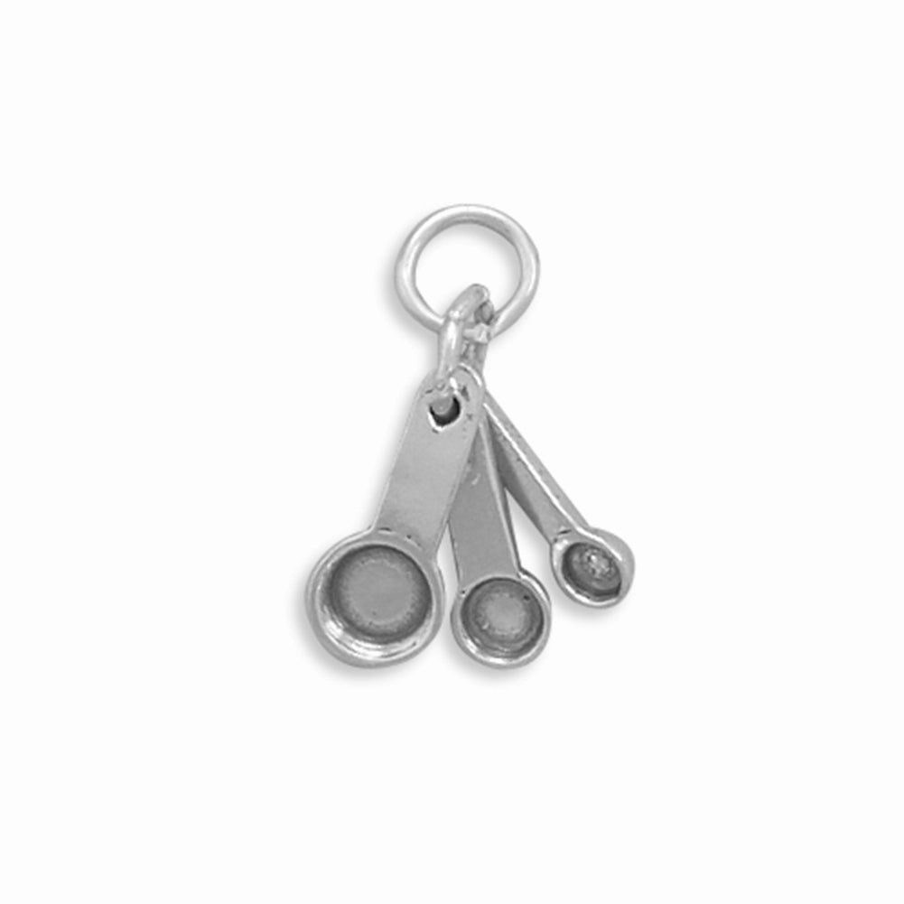 3-D Measuring Spoons Charm Sterling Silver, Made in the USA Shining Look Dainty Sparkle
