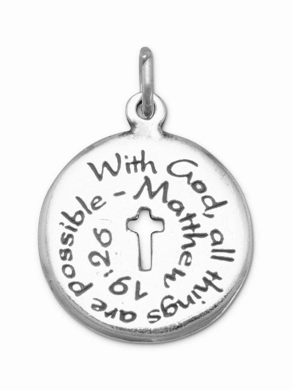 Cut Out Cross Charm - With God All Things are Possible, Matthew 19:26 Bible Quote Daily Collection Cute Accent