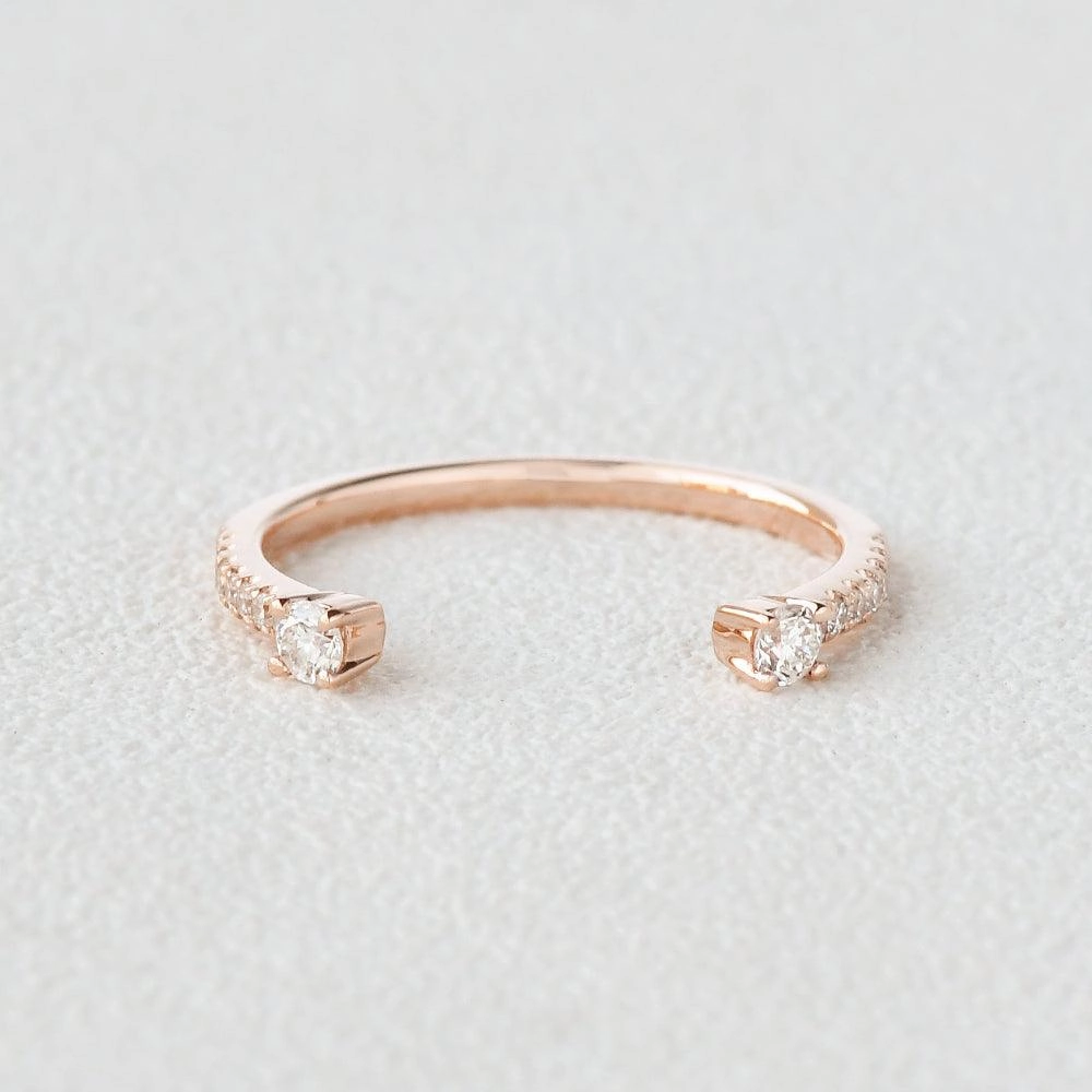 Night Feature Graceful Look Moissanite Cuff Rose Gold Ring
