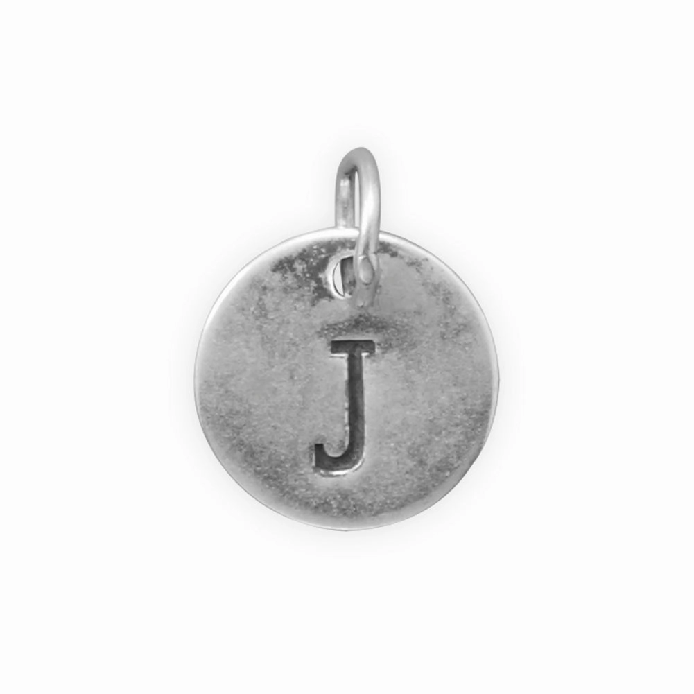 Delicate Spark Antiqued Finish Sterling Silver Letter J Disk Charm