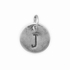 Delicate Spark Antiqued Finish Sterling Silver Letter J Disk Charm