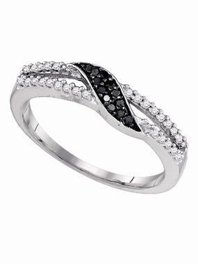 Strong Symbol Black and White Diamond Band Ring 10k White Gold 40 Diamonds