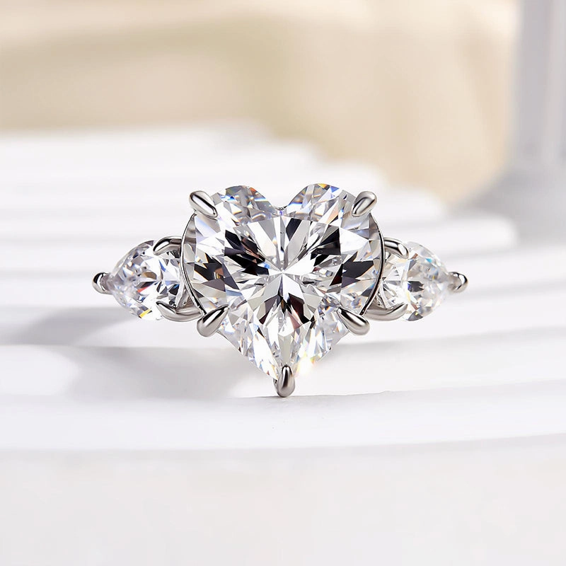 Louily Royal Romantic White Stone Heart Cut Engagement Ring Evening Wear Elegant Sparkle