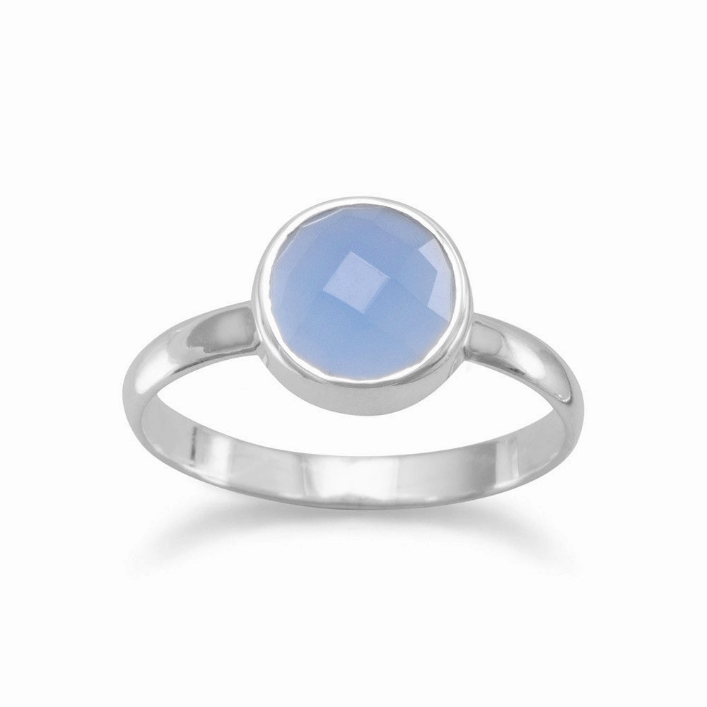 Stackable Ring Faceted Round Blue Chalcedony Sterling Silver Wonderful Work