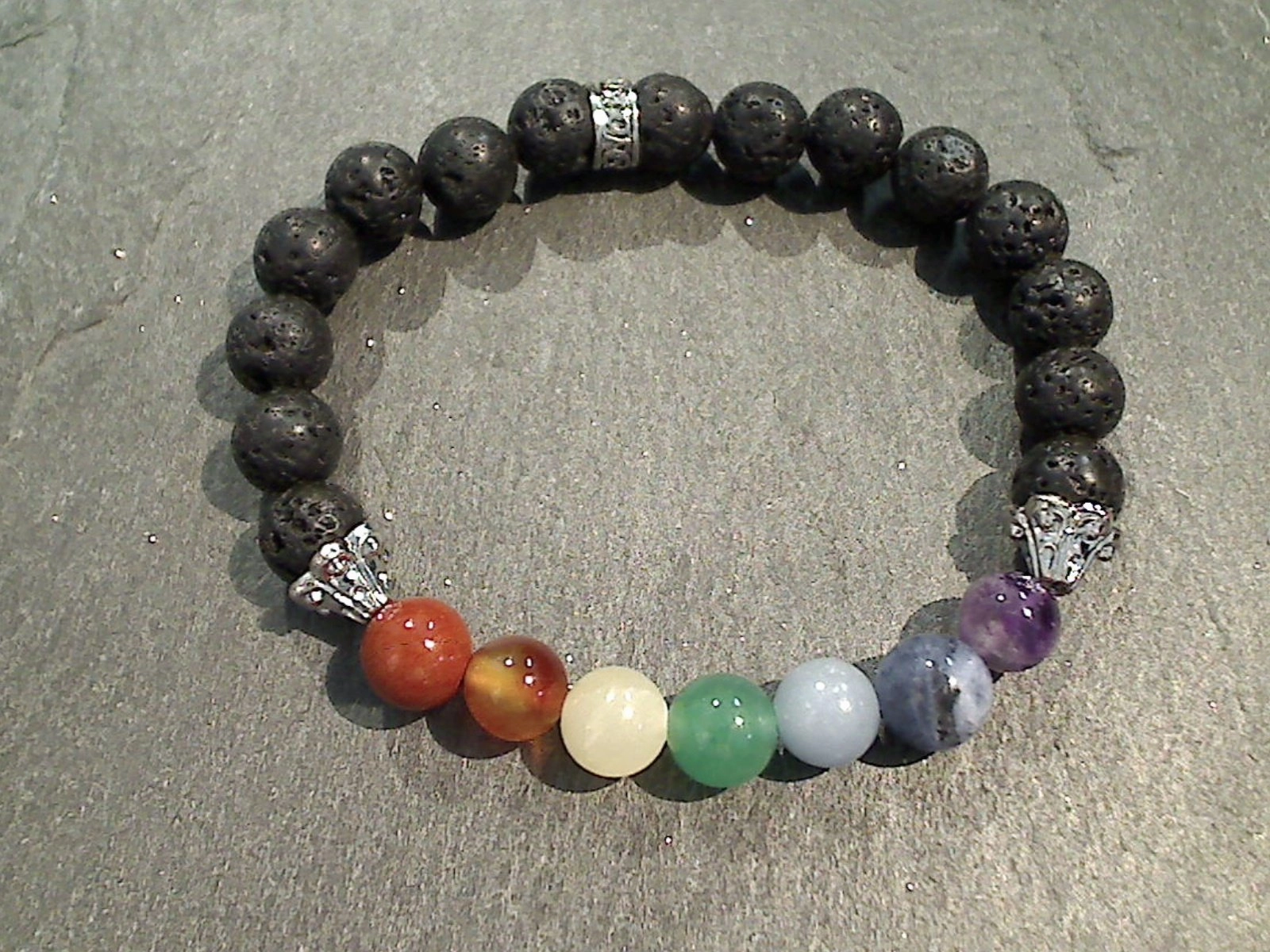 Reputable Amalgamation Lava Rock With Chakra Stones 8MM Stretch Bracelet
