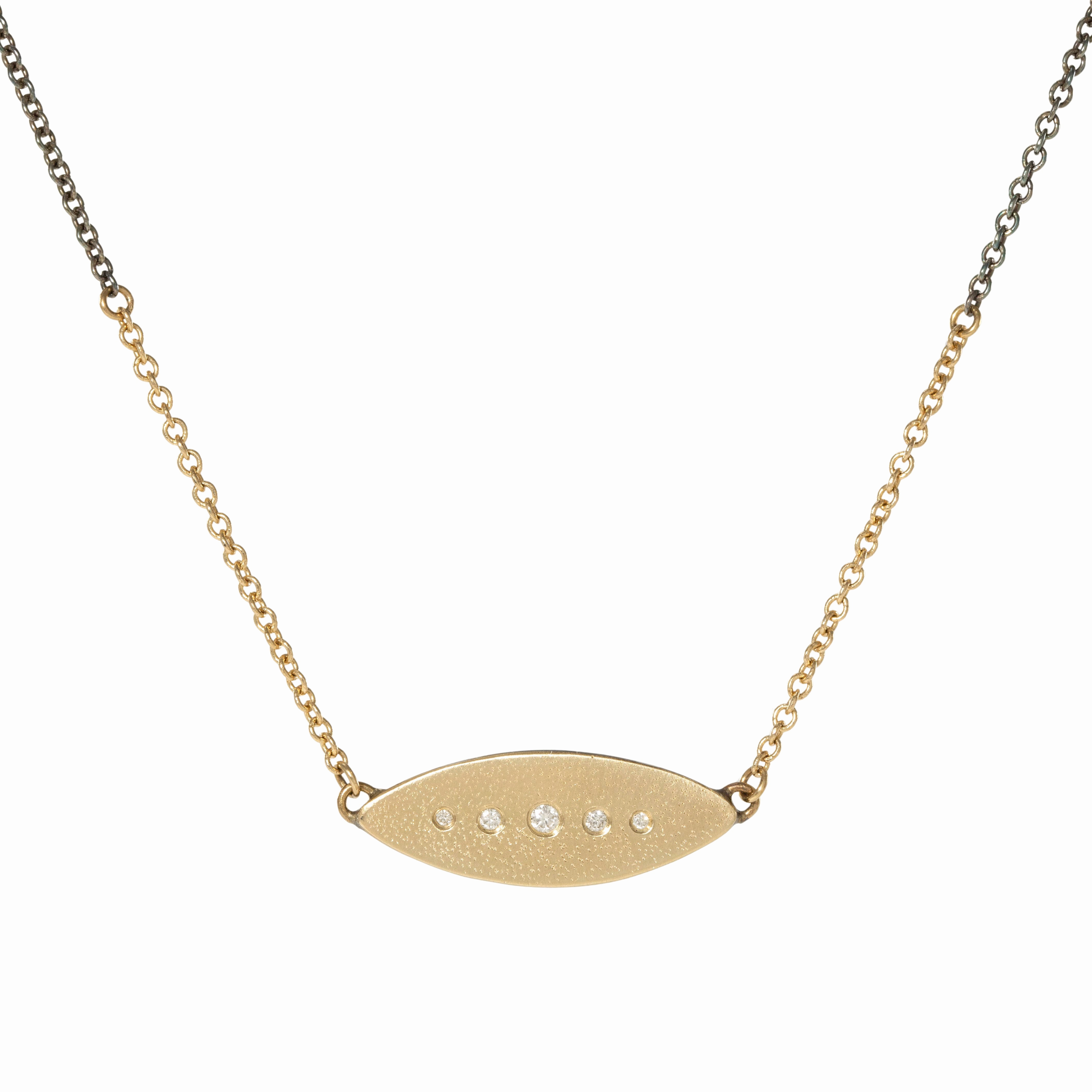 Polished Touch Peas in a Pod Horizontal Necklace - 14k Gold, Oxidized Silver   VS White Diamonds