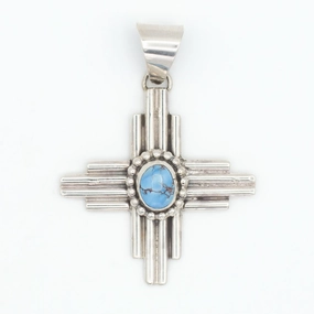 Polished Accent Shiny Glam Pricilla Apache Navajo Handmade Sterling Silver Turquoise Zia Pendant