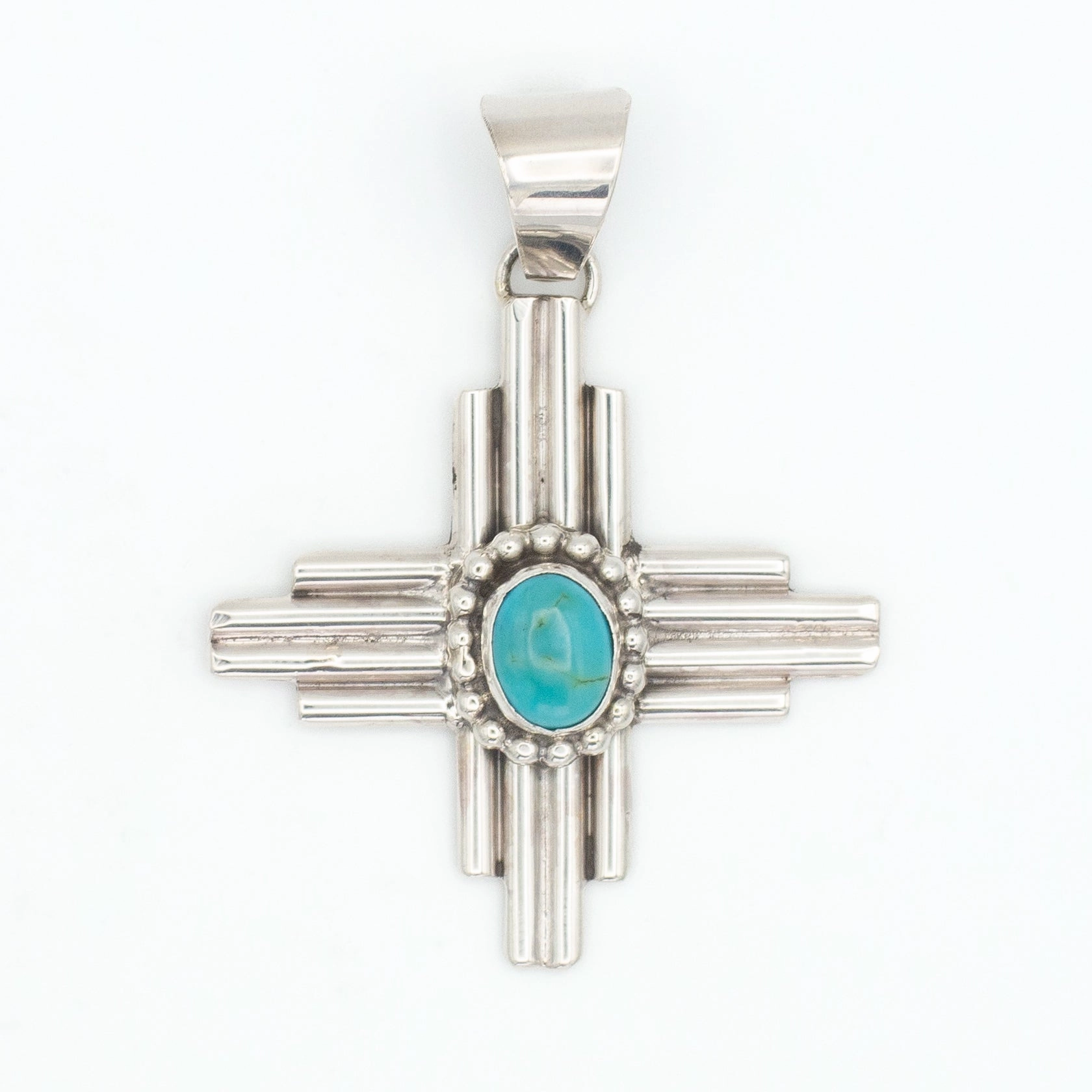 Radiant Touch Pieces Finest Form Pricilla Apache Navajo Handmade Sterling Silver Turquoise Zia Pendant