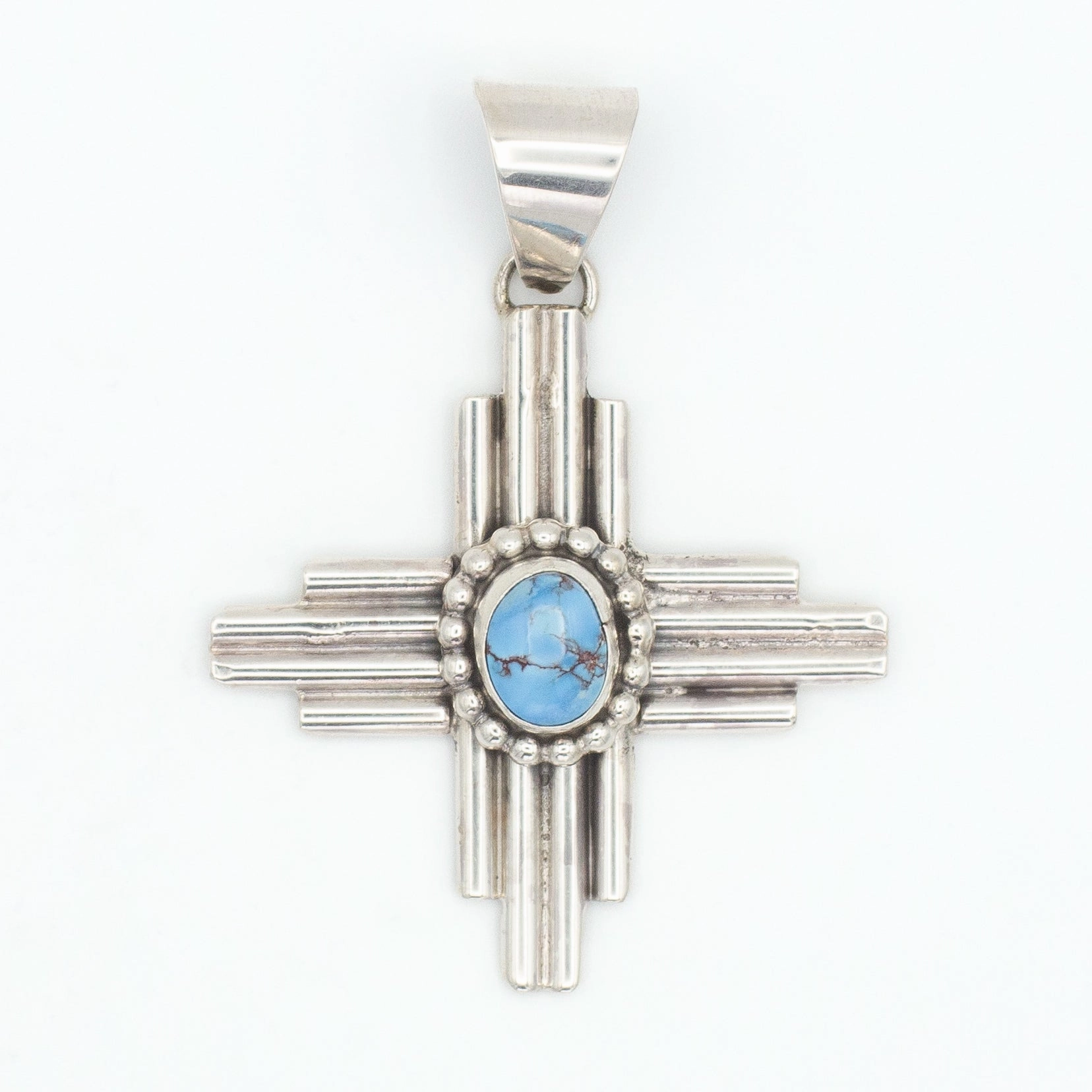 Polished Accent Shiny Glam Pricilla Apache Navajo Handmade Sterling Silver Turquoise Zia Pendant