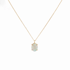 Daily Casual Pronged Oval Australian Opal Necklace - 14k Gold