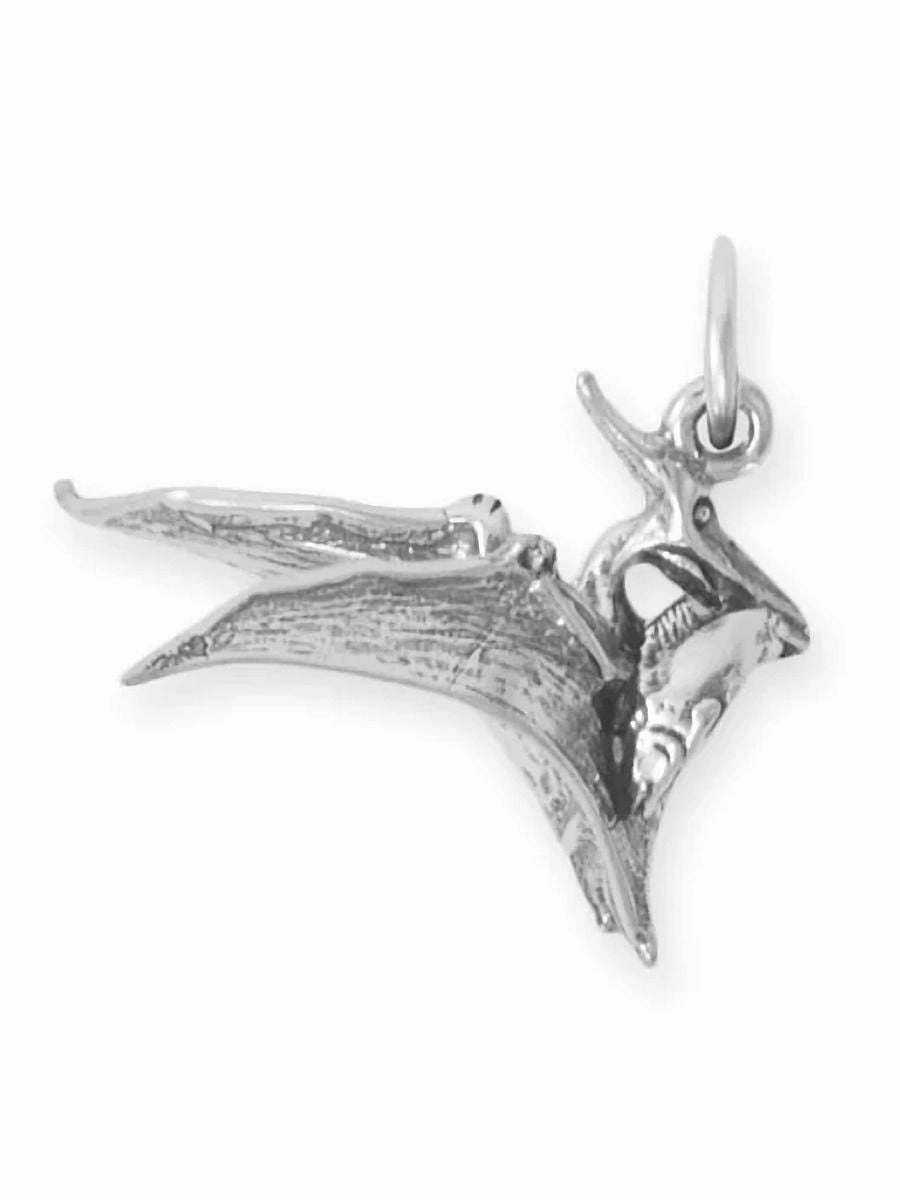 Casual Gift Distinctive Jewelry Pterodactyl with Fish Charm 3D Sterling Silver