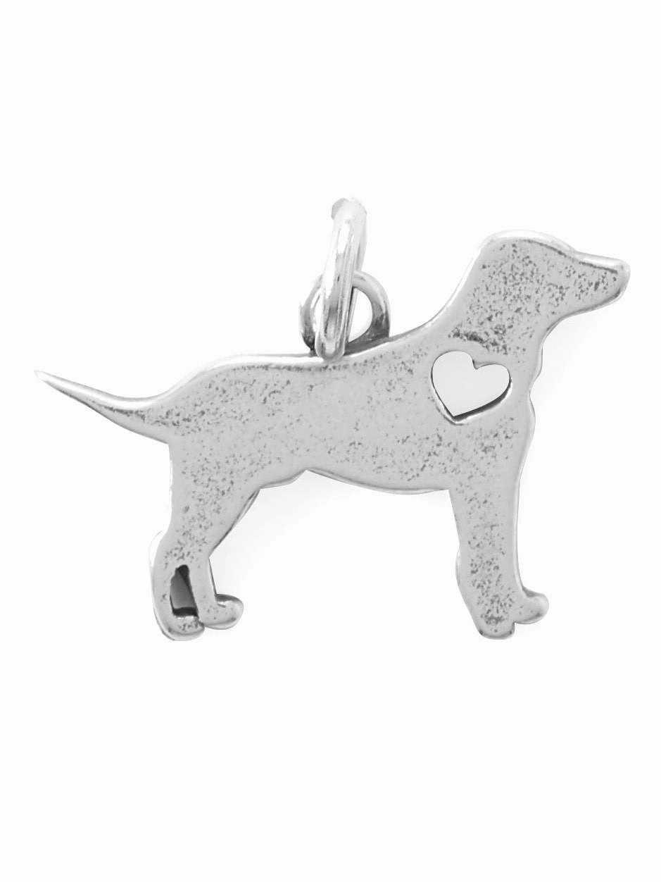 Puppy Dog Charm with Cut Out Heart Sterling Silver Romantic Style Dazzling Shine