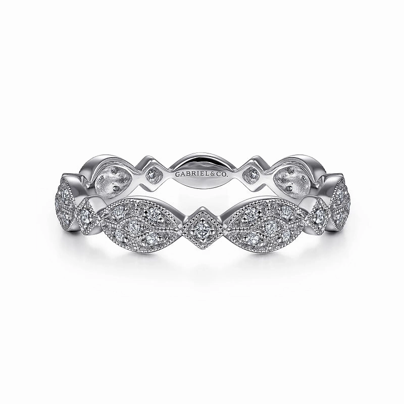 Precious Finish Beach Vibes 14K White Gold Marquise Station Cluster Diamond Stackable Ring