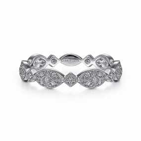 Precious Finish Beach Vibes 14K White Gold Marquise Station Cluster Diamond Stackable Ring