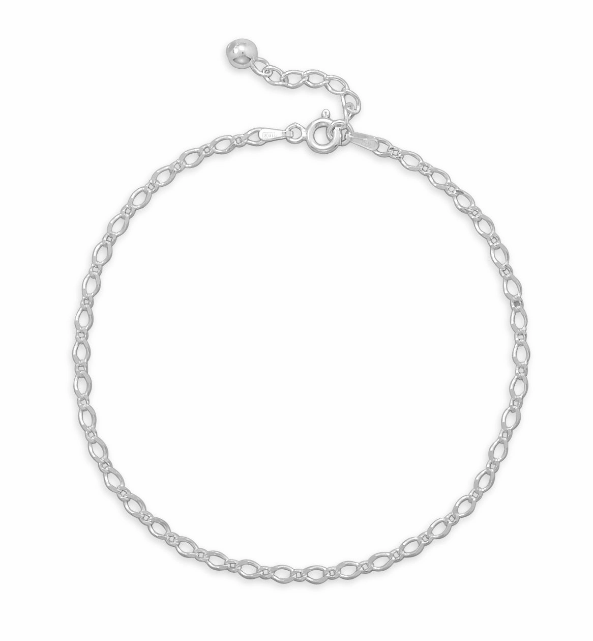 Quiet Glow Figaro Figure 8 Chain Anklet Sterling Silver Adjustable Length Polished