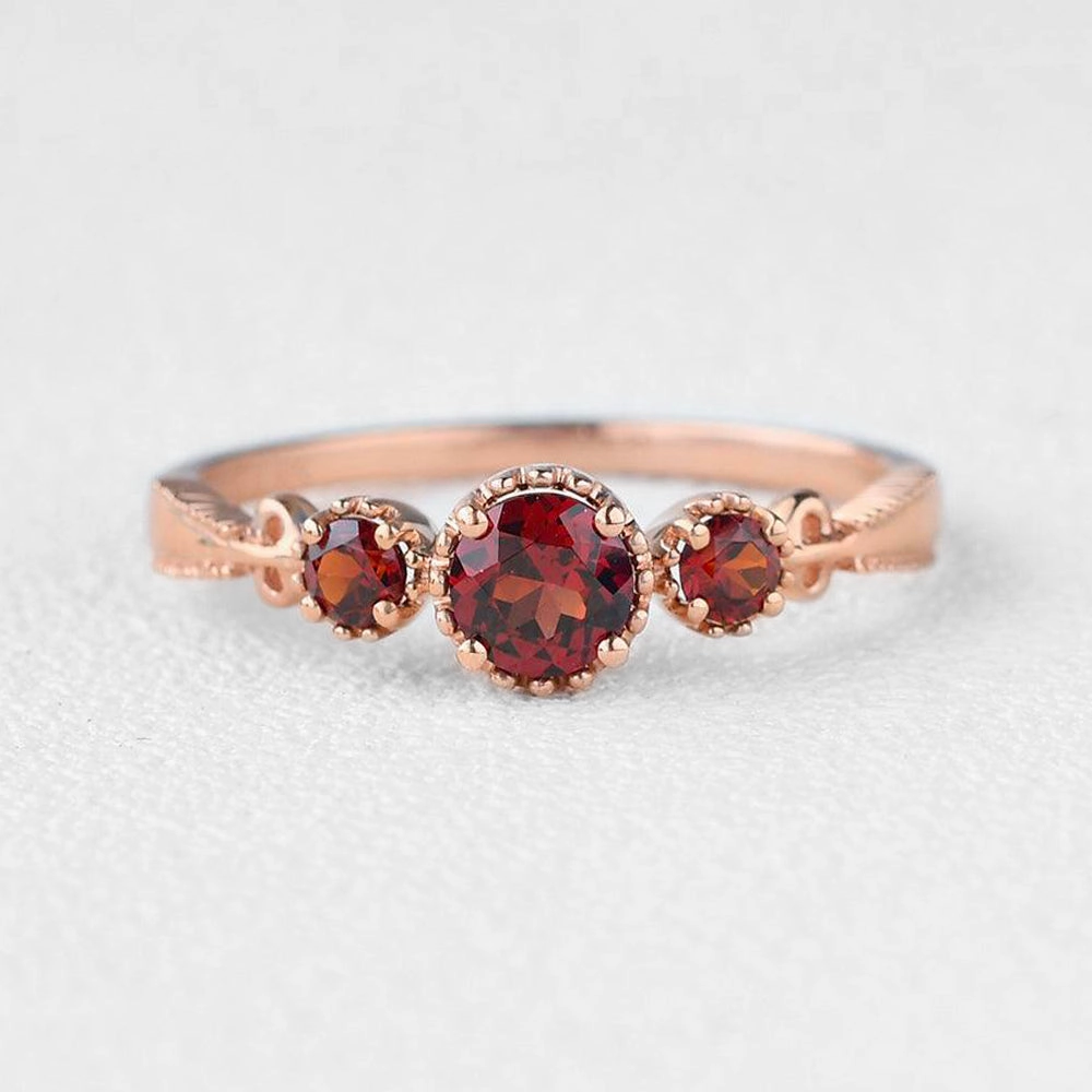 Handmade Design Garnet Three-stone Petite Stacking Ring