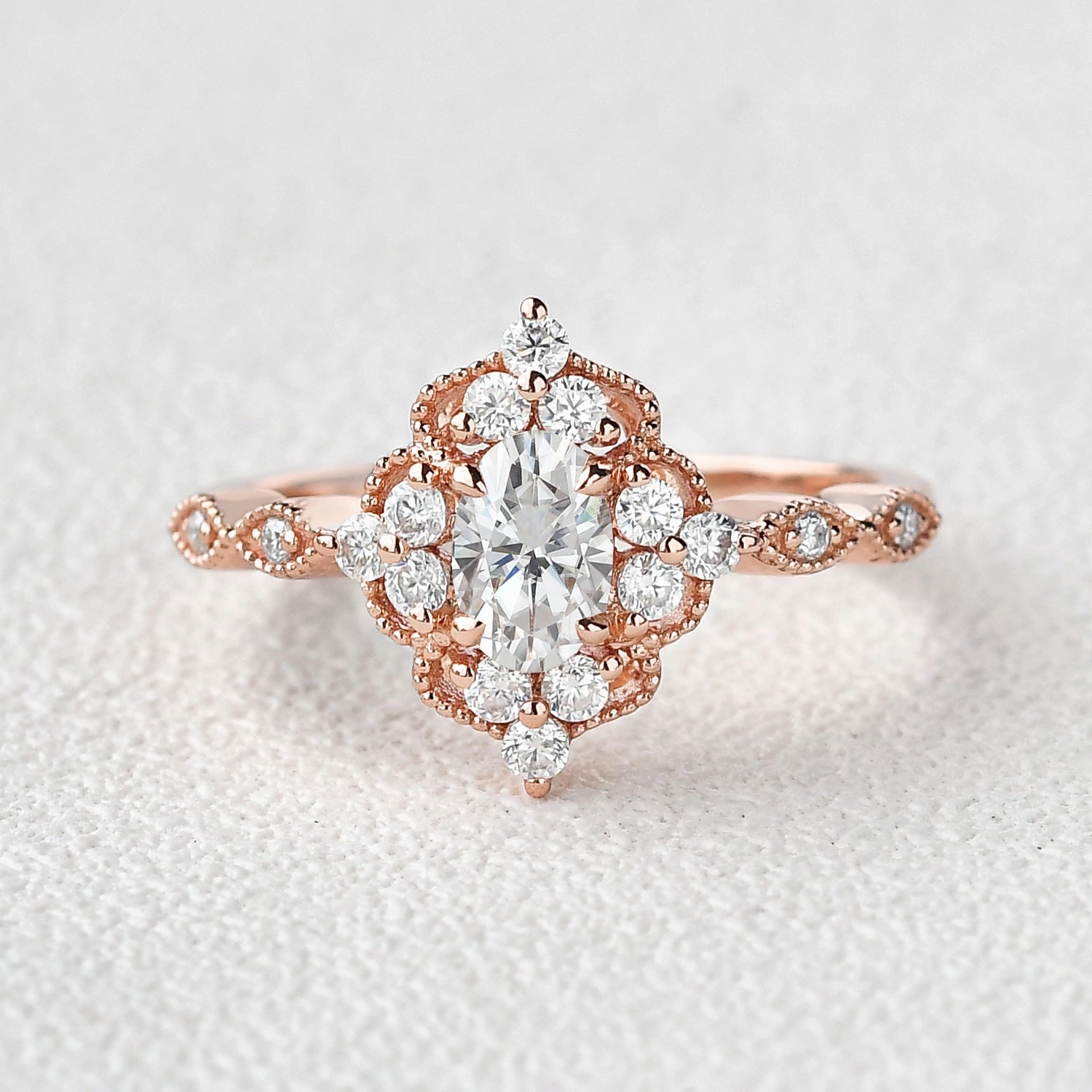 1.0ct Bohemian Moissanite Vintage Halo Engagement Ring Delicate Pop Clean Spark