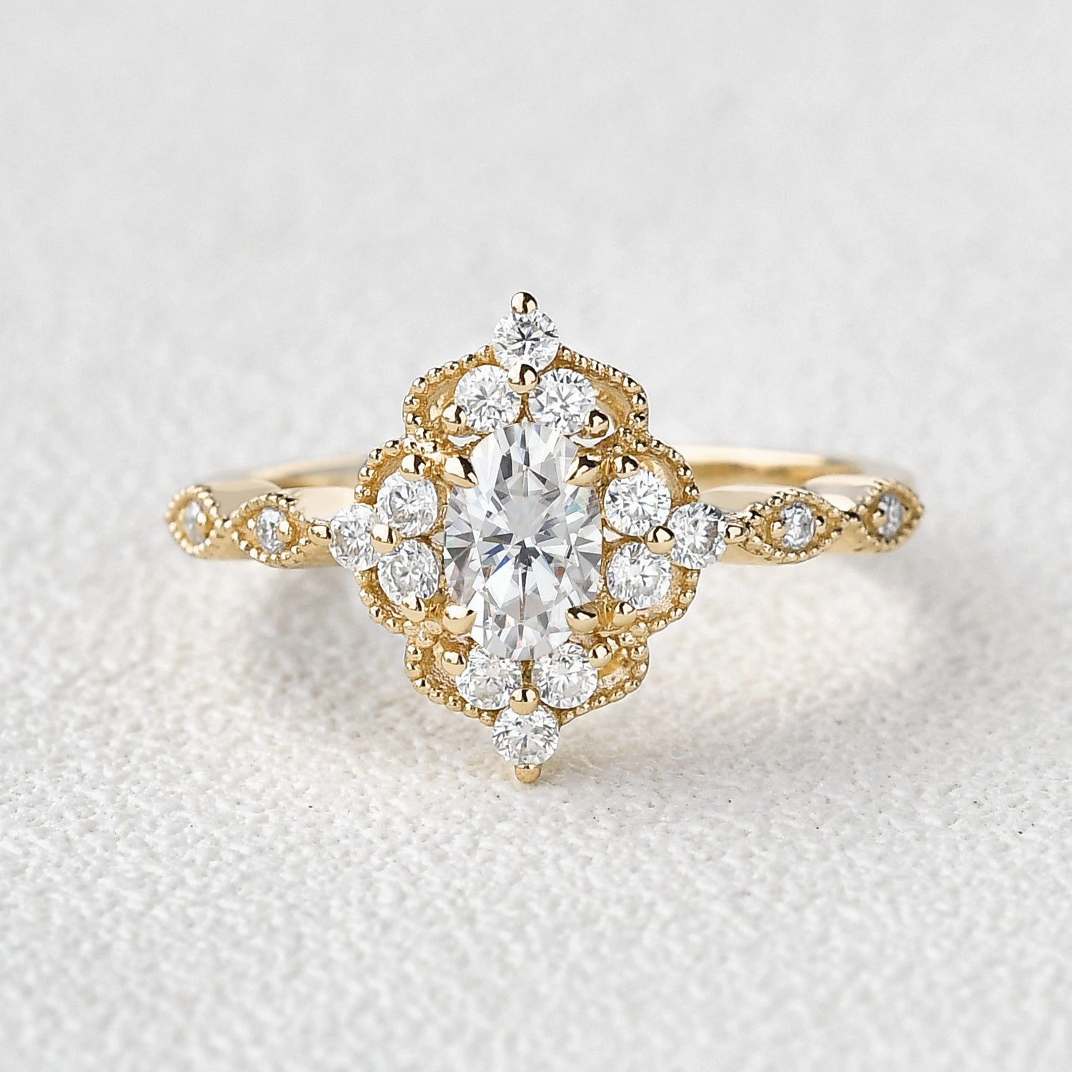 Radiant Glam 1.0ct Bohemian Moissanite Vintage Halo Engagement Ring