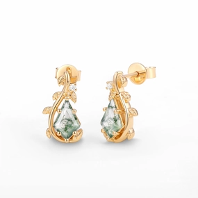 Felicegals Moss Agate Nature Inspired Earrings - Willow Fashion Statements Sophisticated Accent