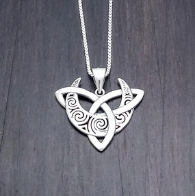 Elegant Shine Design Versatile Sparkle Sterling Celtic Pendant With Knot And Spiral Moon