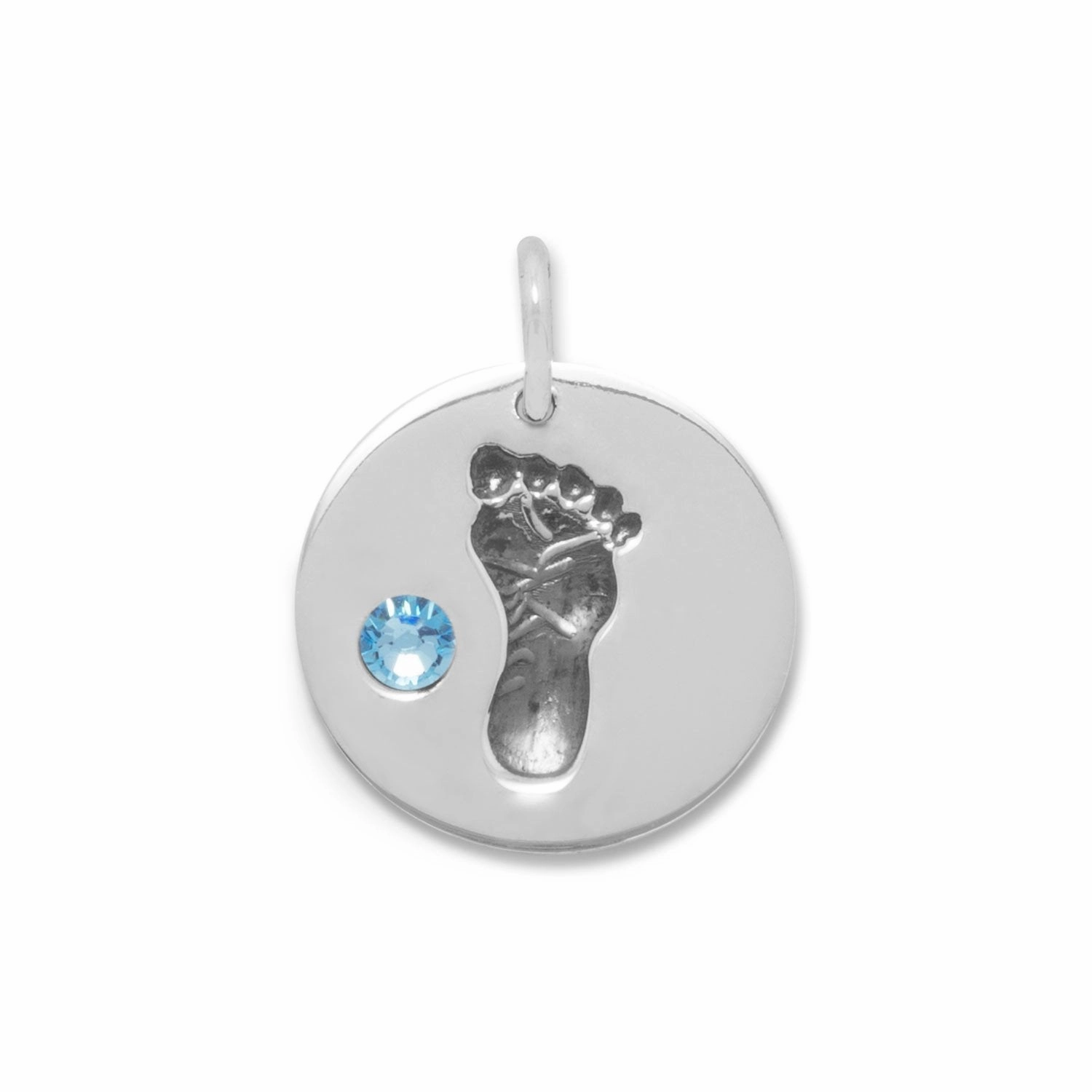Sophisticated Glam Stylish Accessory Baby Boy Footprint Charm Blue Crystal Sterling Silver