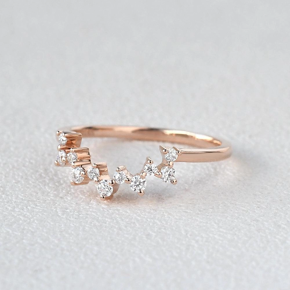 Round Cut Moissanite Curved Wedding Band Handcrafted Highlight