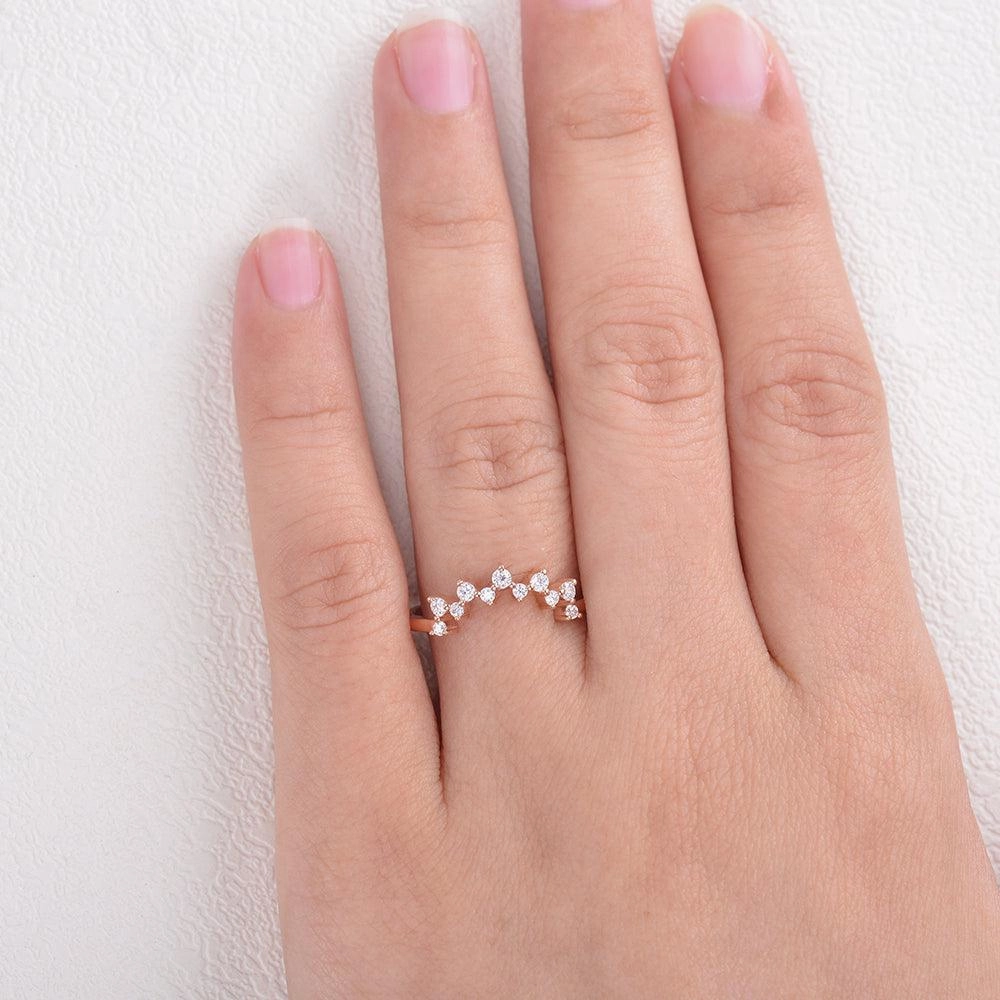 Round Cut Moissanite Curved Wedding Band Gentle Accent