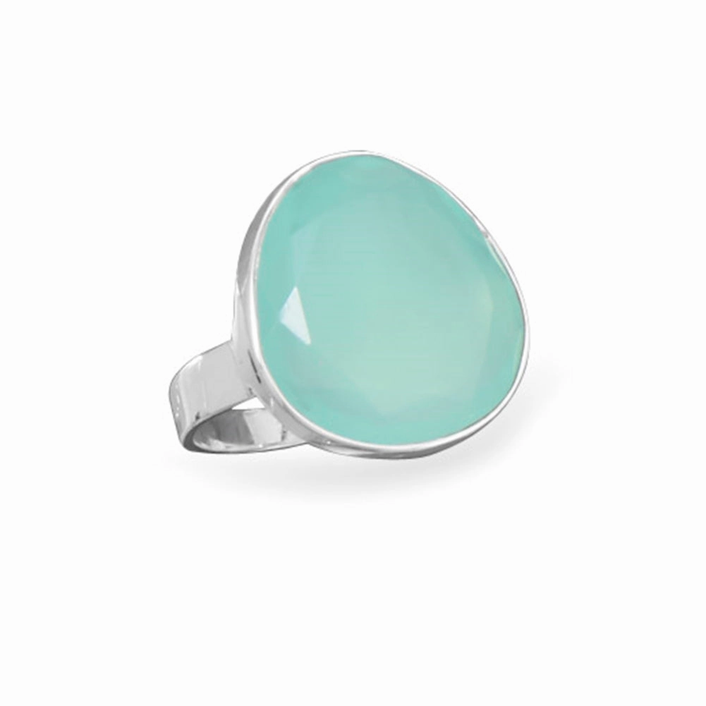 Freeform Faceted Dyed Sea Green Chalcedony Ring Sterling Silver Versatile Present Branded Adornment