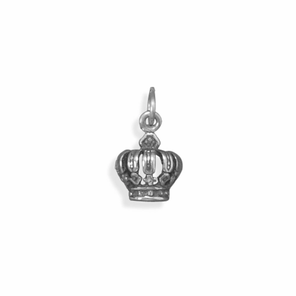 Luxury Line Queen King Crown Charm Antiqued Sterling Silver