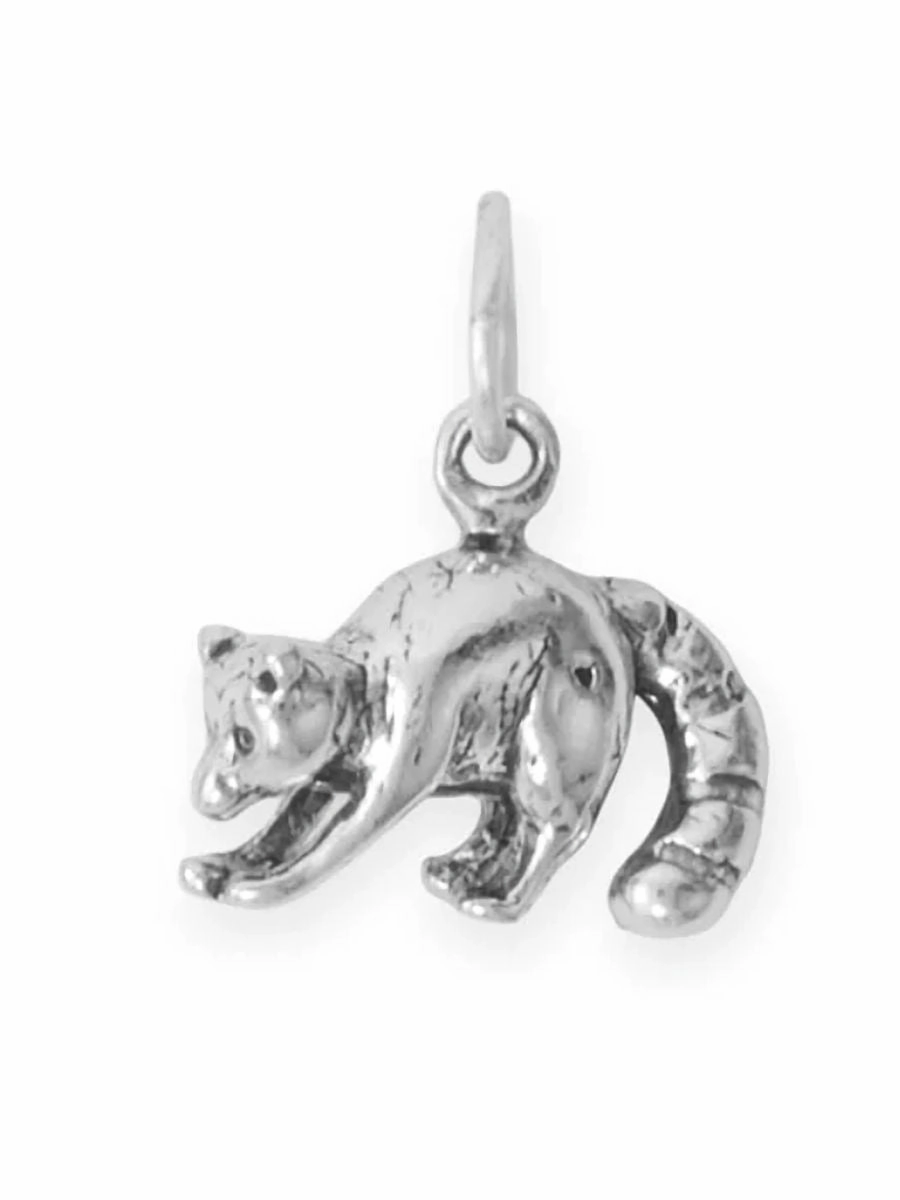 Glitter Detail High Shine Raccoon Charm 3D Sterling Silver Trash Panda