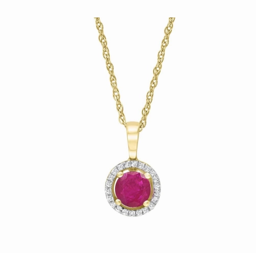 Delicate Present Present Piece Bremer Jewelry 14K Yellow Gold Round Shape Ruby and Diamonds Halo Pendant with a 14K Yellow Gold Cable Link Necklace (0.66ctw)