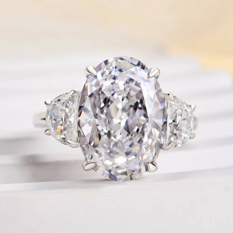 Vibrant Jewelry Craftwork Louily Excellent Crushed Ice Oval Cut Three Stone Engagement Ring
