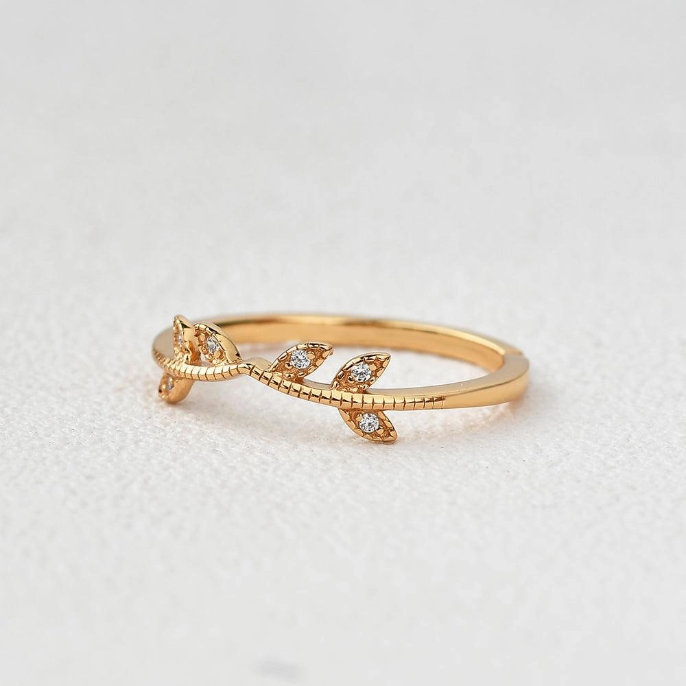 Vine Leaf Moissanite Yellow Gold Wedding Band Occasion Style Custom Touch