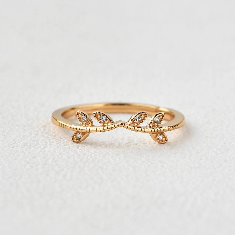 Vine Leaf Moissanite Yellow Gold Wedding Band Natural Sparkle