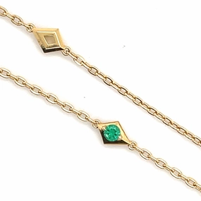 Bremer Jewelry Round Shape Emeralds 18K Yellow Gold Station Necklace (0.34ctw) Era Piece Aesthetic Adornment