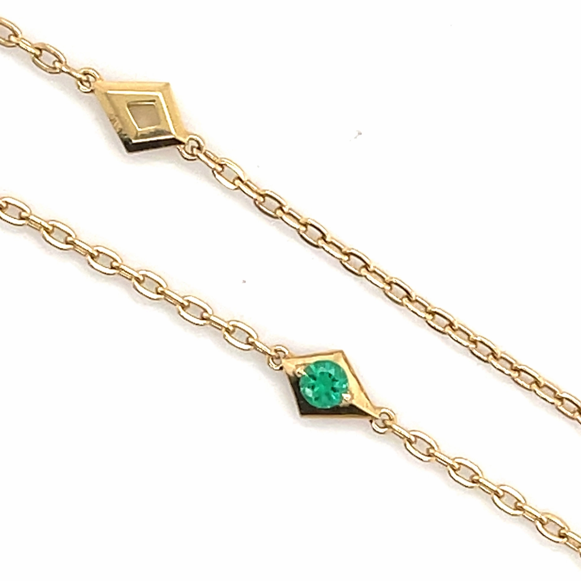 Bremer Jewelry Round Shape Emeralds 18K Yellow Gold Station Necklace (0.34ctw) Era Piece Aesthetic Adornment