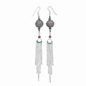 Classic Glow Classic Detailing Extra Long Bali Bead Chain 5-inch Drop Earrings Sterling Silver