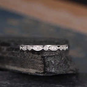 Polished Layer Louily Art Deco Half Eternity Women's Wedding Band In Sterling Silver