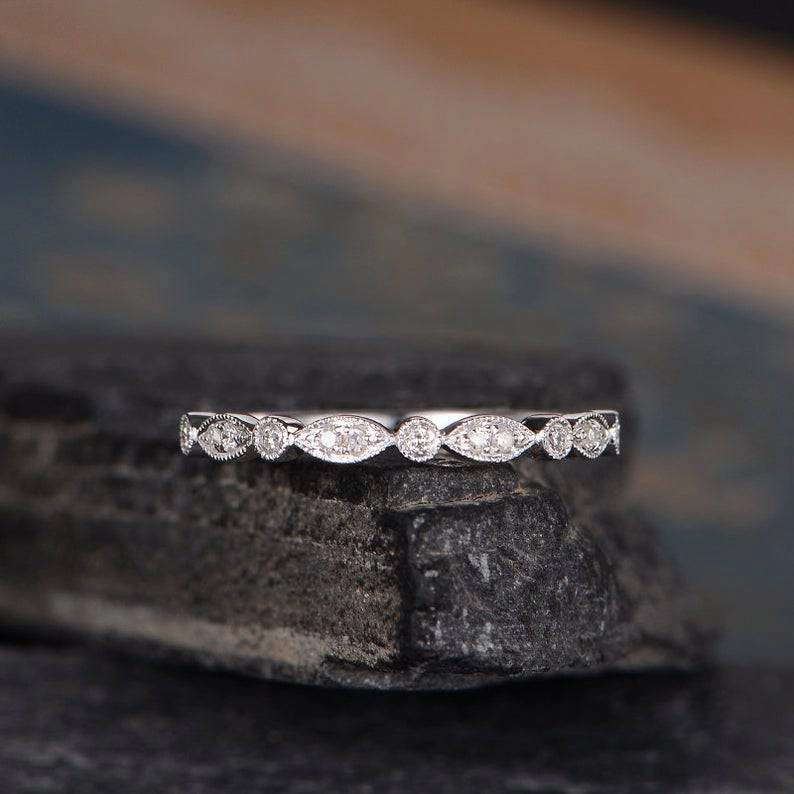 Elegant Pairing Soft Glow Louily Art Deco Half Eternity Women's Wedding Band In Sterling Silver