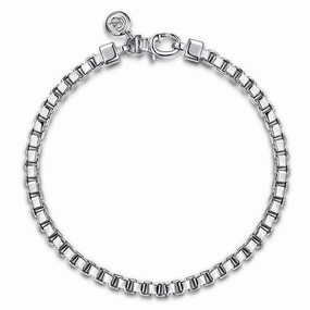 Modern Piece Daily Layer 4mm 925 Sterling Silver Solid Mens Box Chain Bracelet