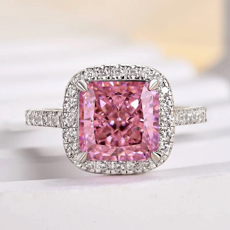 Minimalist Design Fashion Accessory Louily Lovely Halo Radiant Cut Pink Stone Engagement Ring