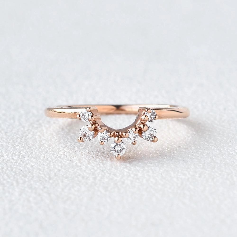 Shiny Accent Moissanite Curved Rose Gold Wedding Ring