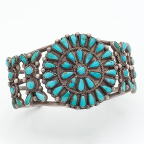 Trend Accent Handmade Sterling Silver Turquoise Petit Point Cuff Bracelet (Hallmark Unknown)