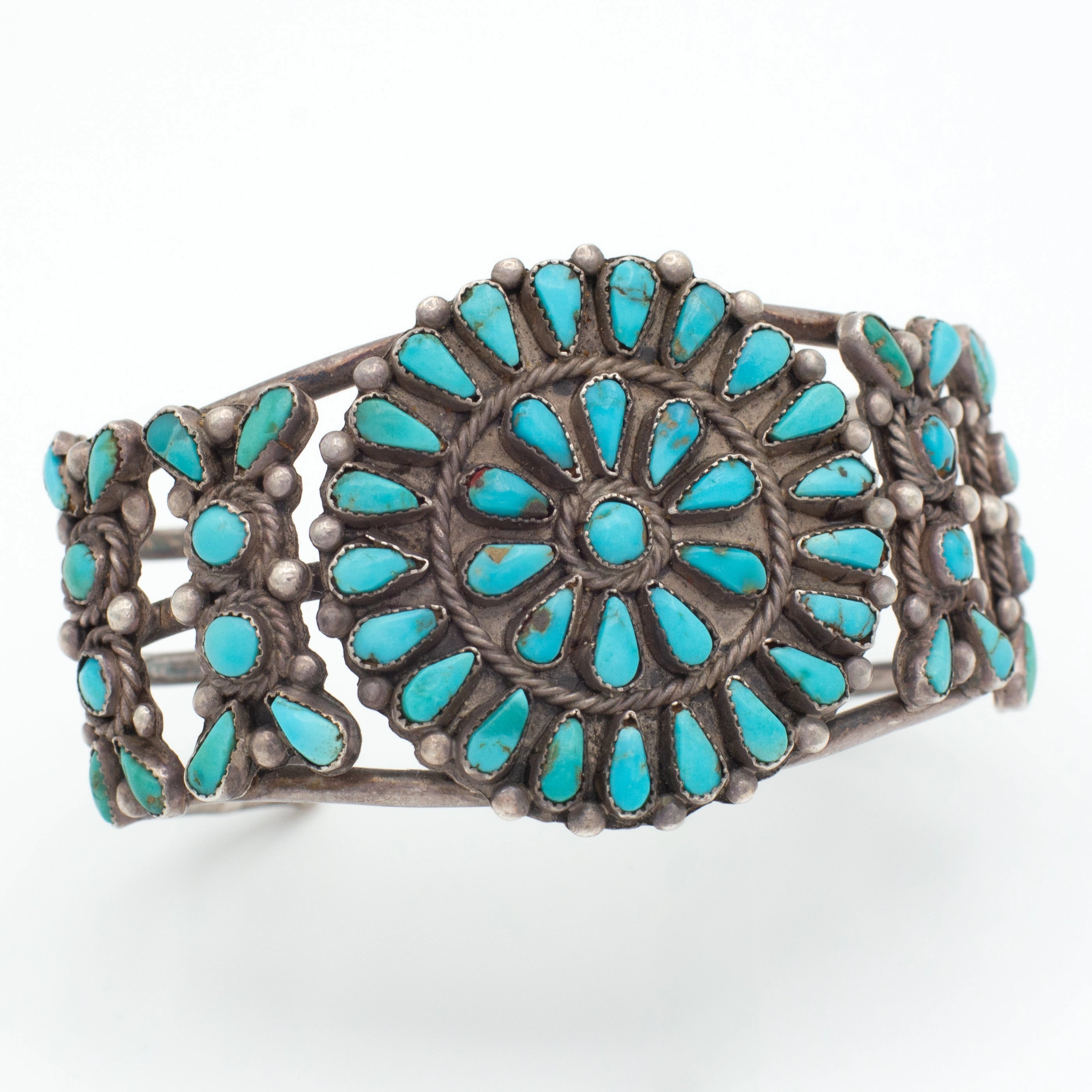 Trend Accent Handmade Sterling Silver Turquoise Petit Point Cuff Bracelet (Hallmark Unknown)